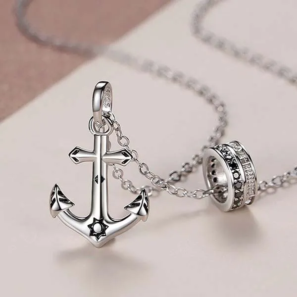 Dây Chuyền Nam Lili Jewelry Đính Đá CZ Hình Mỏ Neo Semaj LILI_131739 Màu Bạc
