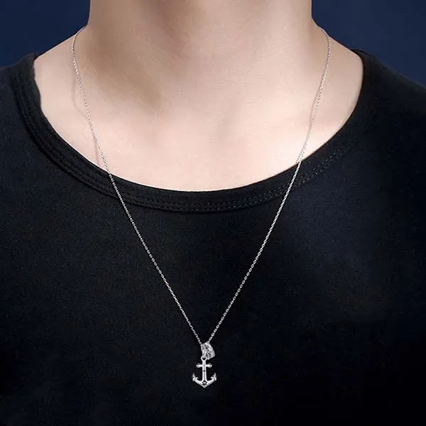 Dây Chuyền Nam Lili Jewelry Đính Đá CZ Hình Mỏ Neo Semaj LILI_131739 Màu Bạc