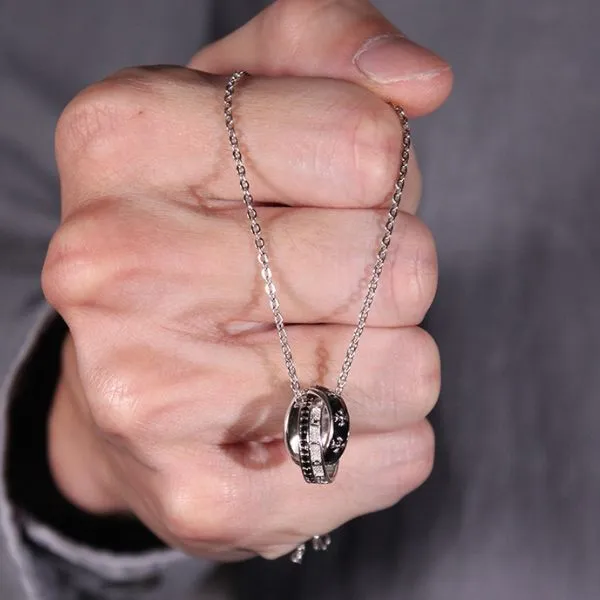 Dây Chuyền Nam Lili Jewelry Đính Đá CZ Hình Nhẫn Đôi Chữ Thập Jonah LILI_106014 Màu Đen - Trang sức - Vua Hàng Hiệu