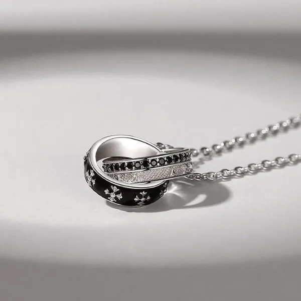 Dây Chuyền Nam Lili Jewelry Đính Đá CZ Hình Nhẫn Đôi Chữ Thập Jonah LILI_106014 Màu Đen - Trang sức - Vua Hàng Hiệu