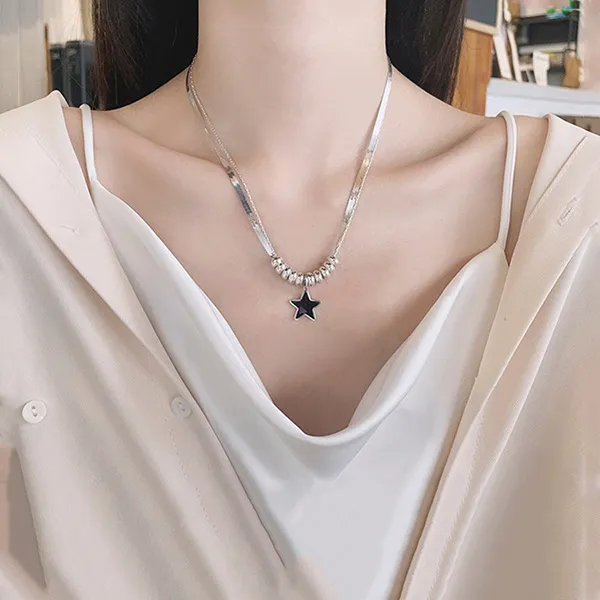 Dây Chuyền Nữ Lili Jewelry 2 Tầng Dây Mì Hình Ngôi Sao 5 Cánh Penny LILI_105978 Màu Bạc