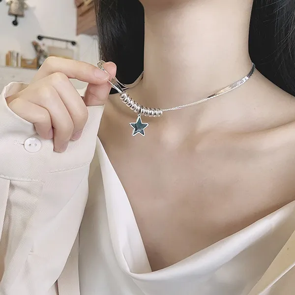 Dây Chuyền Nữ Lili Jewelry 2 Tầng Dây Mì Hình Ngôi Sao 5 Cánh Penny LILI_105978 Màu Bạc