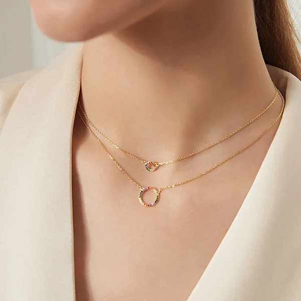 Dây Chuyền Nữ Lili Jewelry 2 Tầng Đính Đá CZ Tròn Đa Sắc Malaya LILI_098075 Màu Vàng - Trang sức - Vua Hàng Hiệu
