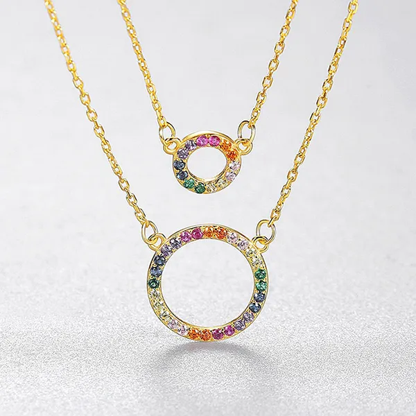 Dây Chuyền Nữ Lili Jewelry 2 Tầng Đính Đá CZ Tròn Đa Sắc Malaya LILI_098075 Màu Vàng - Trang sức - Vua Hàng Hiệu