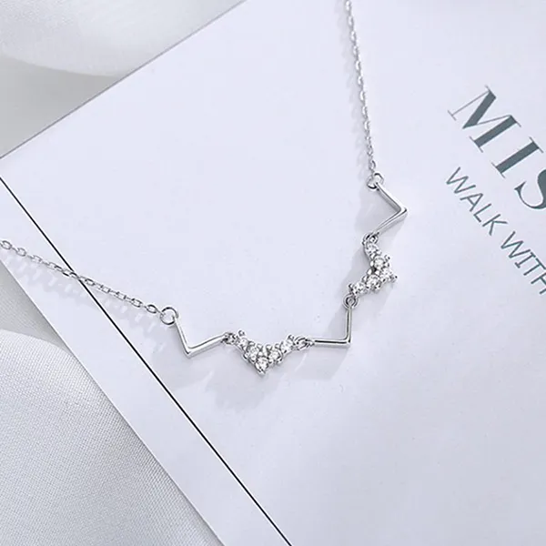 Dây Chuyền Nữ Lili Jewelry Bạc Choker Đính Đá CZ Hình Zig Zag Esperanza LILI_053981 Màu Bạc
