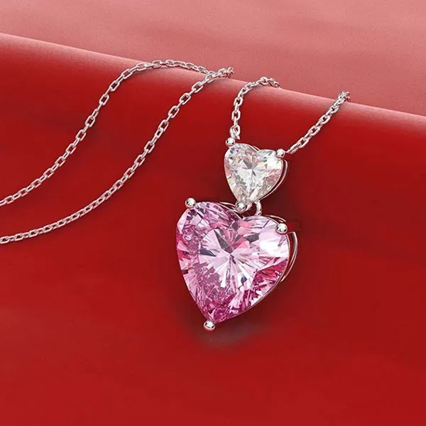 Dây Chuyền Nữ Lili Jewelry Bạc Đính Đá Carbon Tổng Hợp Hình Trái Tim LILI_727292 Màu Bạc Hồng