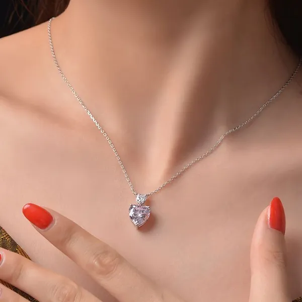 Dây Chuyền Nữ Lili Jewelry Bạc Đính Đá Carbon Tổng Hợp Hình Trái Tim LILI_727292 Màu Bạc Hồng