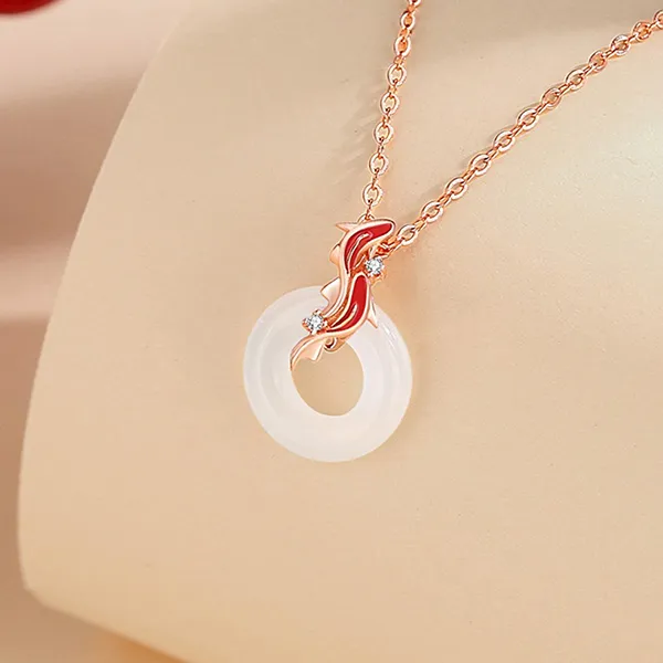 Dây Chuyền Nữ Lili Jewelry Bạc Đính Đá Chalcedony Đồng Điếu Song Ngư Kylee LILI_105554 Màu Vàng Hồng