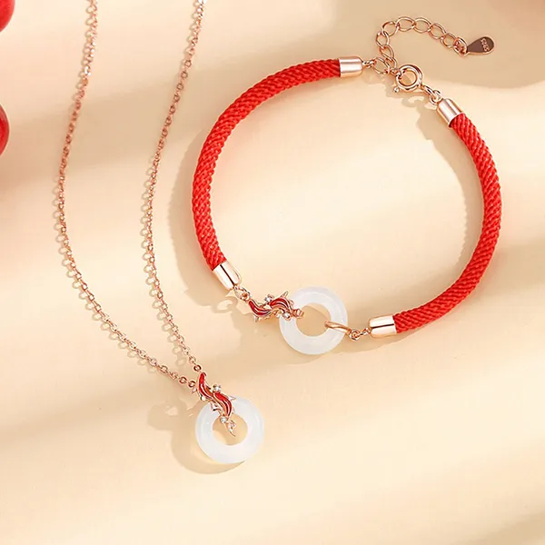 Dây Chuyền Nữ Lili Jewelry Bạc Đính Đá Chalcedony Đồng Điếu Song Ngư Kylee LILI_105554 Màu Vàng Hồng