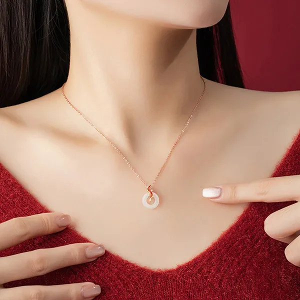 Dây Chuyền Nữ Lili Jewelry Bạc Đính Đá Chalcedony Đồng Điếu Song Ngư Kylee LILI_105554 Màu Vàng Hồng