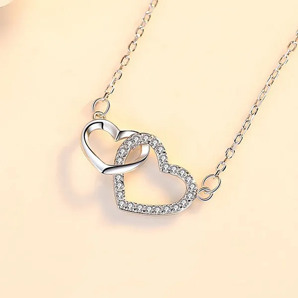 Dây Chuyền Nữ Lili Jewelry Bạc Đính Đá CZ Cặp Trái Tim Đôi LILI_636998 Màu Bạc Trắng