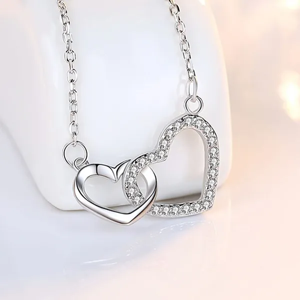 Dây Chuyền Nữ Lili Jewelry Bạc Đính Đá CZ Cặp Trái Tim Đôi LILI_636998 Màu Bạc Trắng