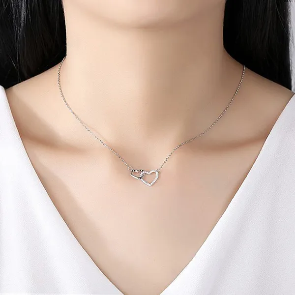Dây Chuyền Nữ Lili Jewelry Bạc Đính Đá CZ Cặp Trái Tim Đôi LILI_636998 Màu Bạc Trắng