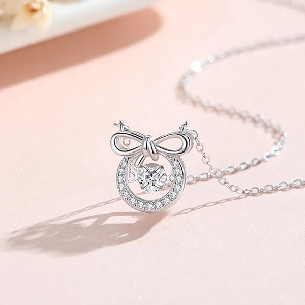 Dây Chuyền Nữ Lili Jewelry Bạc Đính Đá CZ Chiếc Nơ Xinh Xắn Jade LILI_125690 Màu Bạc