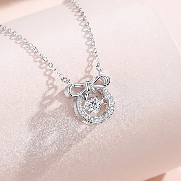 Dây Chuyền Nữ Lili Jewelry Bạc Đính Đá CZ Chiếc Nơ Xinh Xắn Jade LILI_125690 Màu Bạc