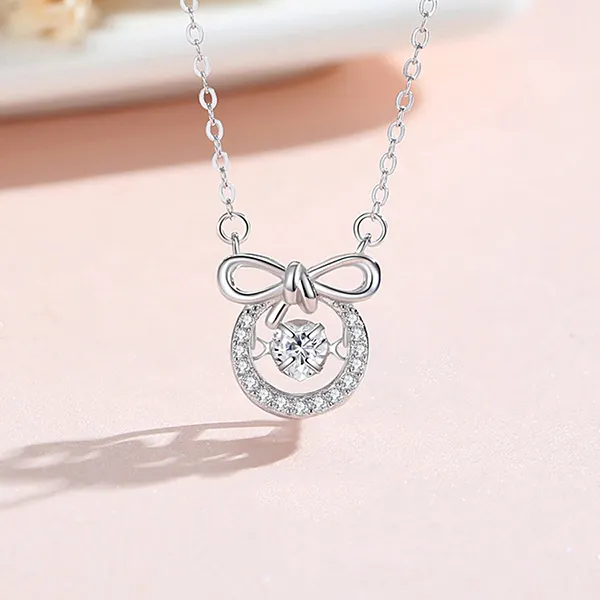Dây Chuyền Nữ Lili Jewelry Bạc Đính Đá CZ Chiếc Nơ Xinh Xắn Jade LILI_125690 Màu Bạc