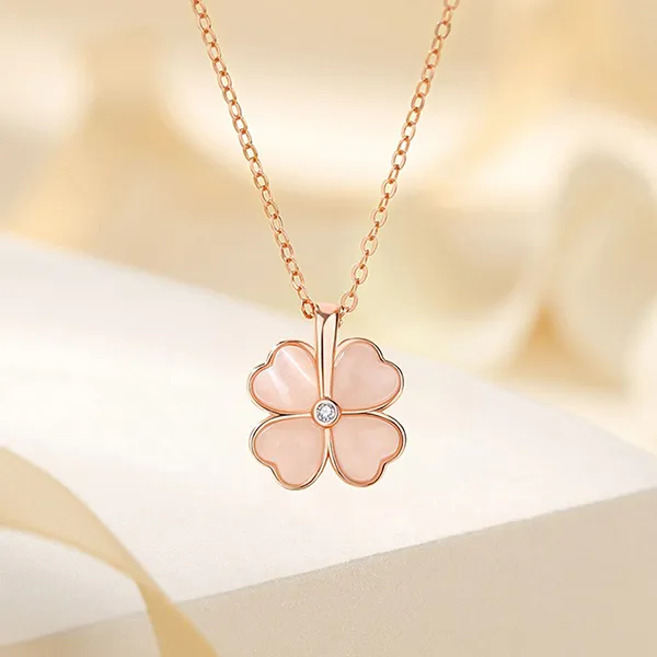 Dây Chuyền Nữ Lili Jewelry Bạc Đính Đá CZ Cỏ 4 Lá Sienna LILI_159678 Màu Vàng Hồng