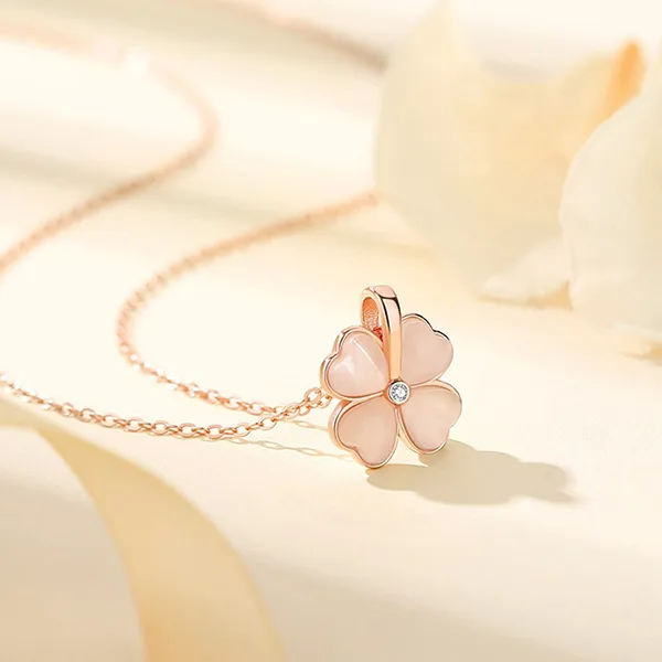 Dây Chuyền Nữ Lili Jewelry Bạc Đính Đá CZ Cỏ 4 Lá Sienna LILI_159678 Màu Vàng Hồng