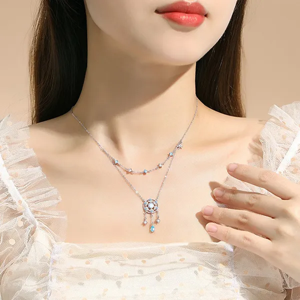Dây Chuyền Nữ Lili Jewelry Bạc Đính Đá CZ Dream Catcher LILI_105160 Màu Bạc Xanh - Trang sức - Vua Hàng Hiệu