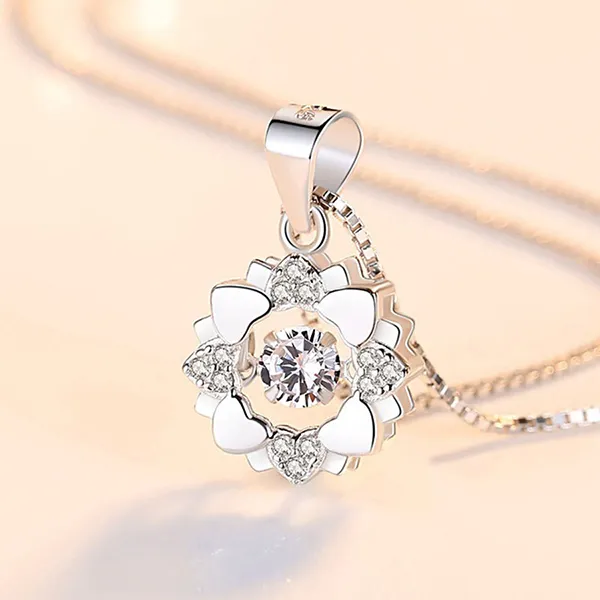 Dây Chuyền Nữ Lili Jewelry Bạc Đính Đá CZ Hình Bông Hoa Trái Tim LILI_054033 Màu Bạc