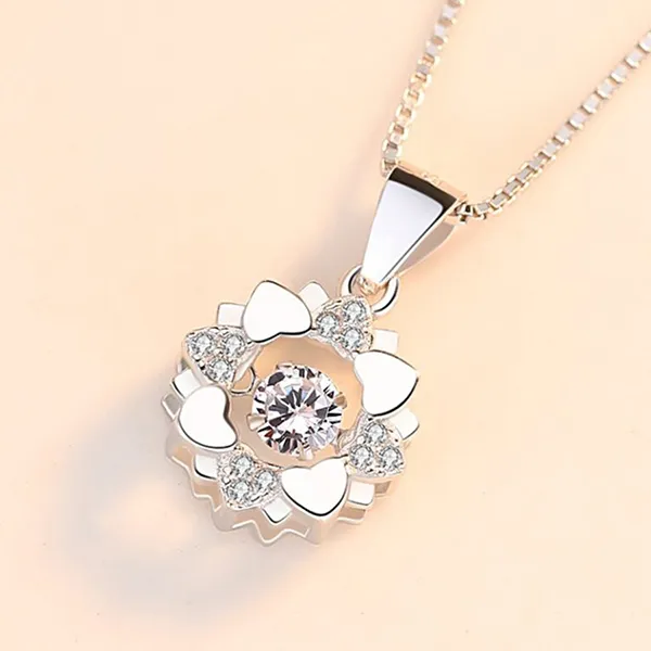 Dây Chuyền Nữ Lili Jewelry Bạc Đính Đá CZ Hình Bông Hoa Trái Tim LILI_054033 Màu Bạc