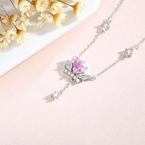 Dây Chuyền Nữ Lili Jewelry Bạc Đính Đá CZ Hình Bùa Tình Yêu Megan LILI_097518 Màu Bạc Hồng