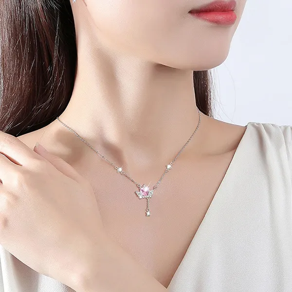 Dây Chuyền Nữ Lili Jewelry Bạc Đính Đá CZ Hình Bùa Tình Yêu Megan LILI_097518 Màu Bạc Hồng