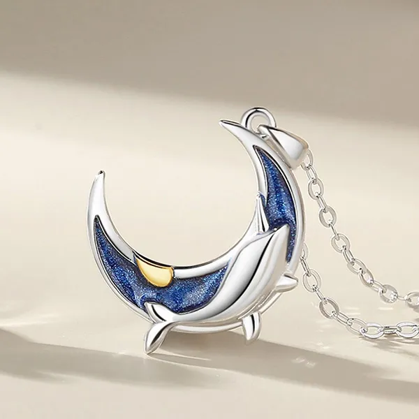 Dây Chuyền Đôi Lili Jewelry Bạc Đính Đá CZ Hình Cá Voi Và Bướm Brenna LILI_123985 Màu Xanh Bạc