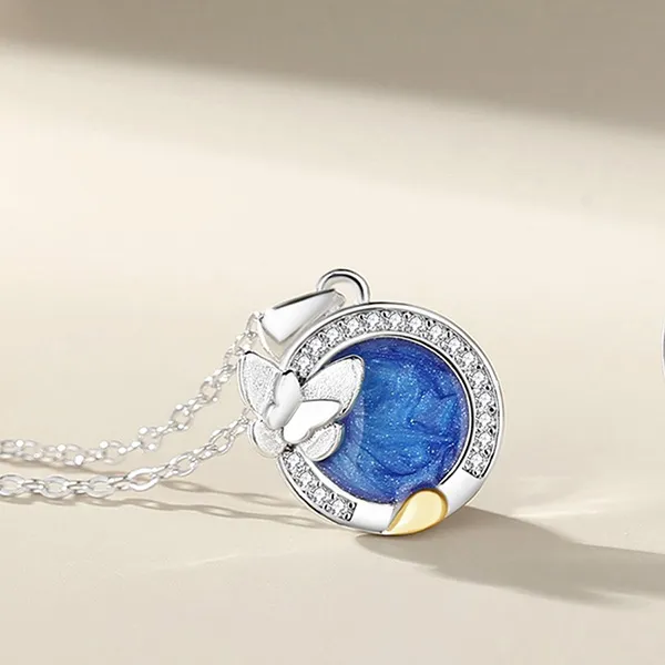 Dây Chuyền Đôi Lili Jewelry Bạc Đính Đá CZ Hình Cá Voi Và Bướm Brenna LILI_123985 Màu Xanh Bạc