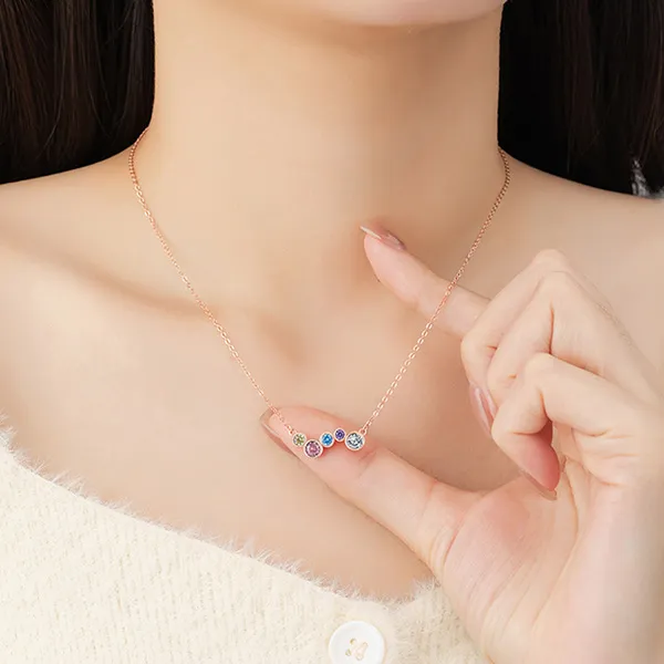 Dây Chuyền Nữ Lili Jewelry Bạc Đính Đá CZ Hình Cầu Vồng Colorful Rainbow LILI_125699 Màu Vàng Hồng
