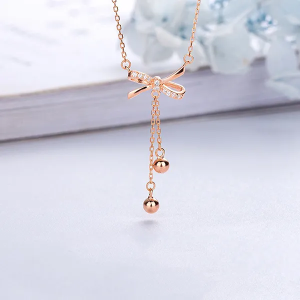 Dây Chuyền Nữ Lili Jewelry Bạc Đính Đá CZ Hình Chiếc Nơ Xinh Xắn LILI_613641 Màu Vàng Hồng - Trang sức - Vua Hàng Hiệu