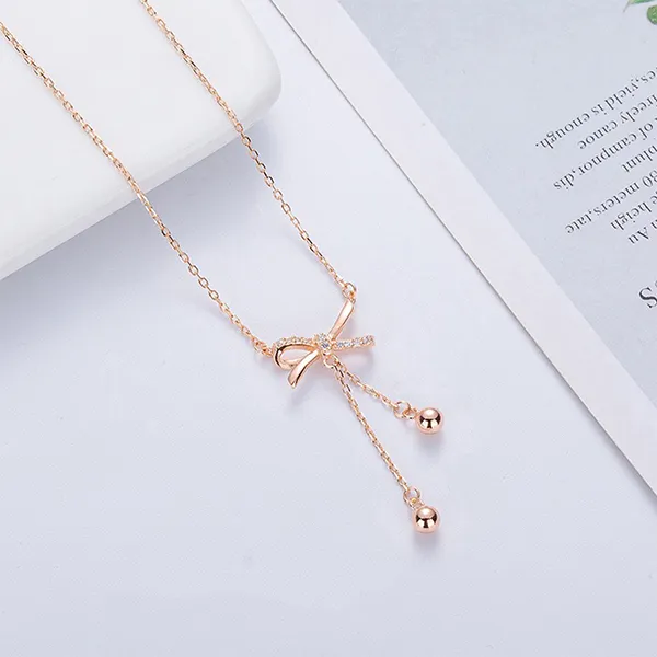 Dây Chuyền Nữ Lili Jewelry Bạc Đính Đá CZ Hình Chiếc Nơ Xinh Xắn LILI_613641 Màu Vàng Hồng - Trang sức - Vua Hàng Hiệu
