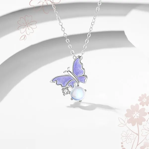 Dây Chuyền Nữ Lili Jewelry Bạc Đính Đá CZ Hình Hồ Điệp Vivian LILI_981476 Màu Bạc Tím