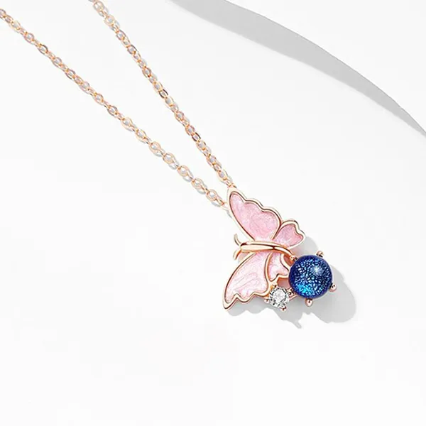 Dây Chuyền Nữ Lili Jewelry Bạc Đính Đá CZ Hình Hồ Điệp Vivian LILI_981476 Màu Vàng Hồng