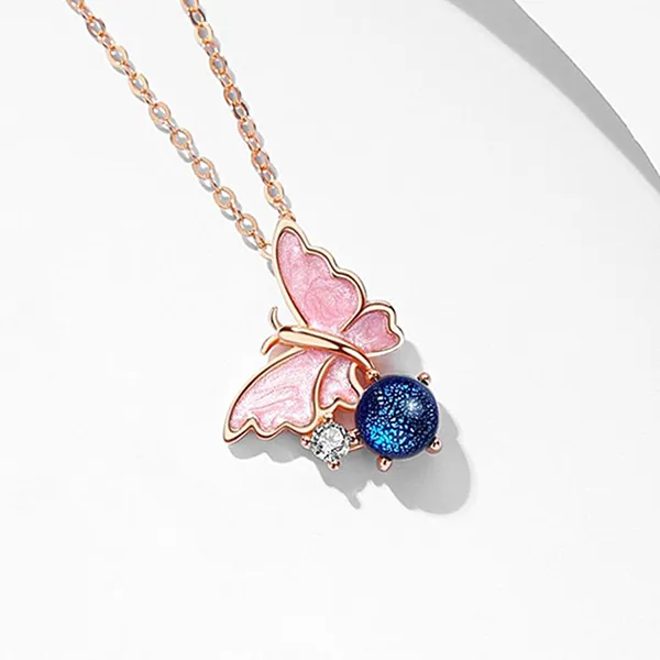 Dây Chuyền Nữ Lili Jewelry Bạc Đính Đá CZ Hình Hồ Điệp Vivian LILI_981476 Màu Vàng Hồng