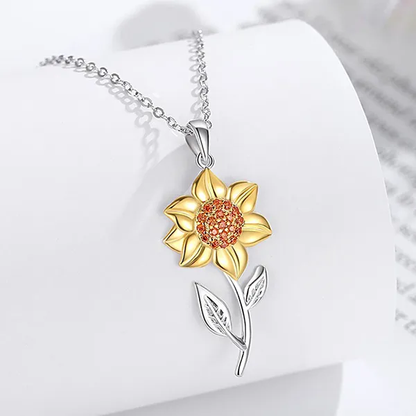 Dây Chuyền Nữ Lili Jewelry Bạc Đính Đá CZ Hình Hoa Hướng Dương Sunflower LILI_125639 Màu Bạc Vàng