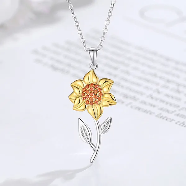 Dây Chuyền Nữ Lili Jewelry Bạc Đính Đá CZ Hình Hoa Hướng Dương Sunflower LILI_125639 Màu Bạc Vàng
