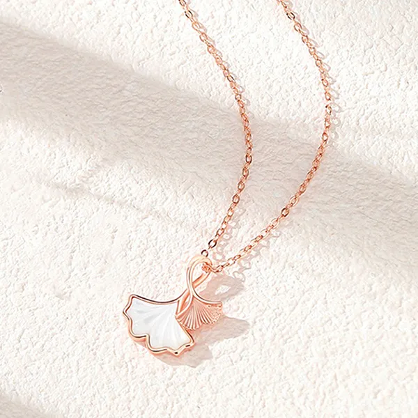 Dây Chuyền Nữ Lili Jewelry Bạc Đính Đá CZ Hình Lá Bạch Quả Esther LILI_159668 Màu Vàng Hồng - Trang sức - Vua Hàng Hiệu