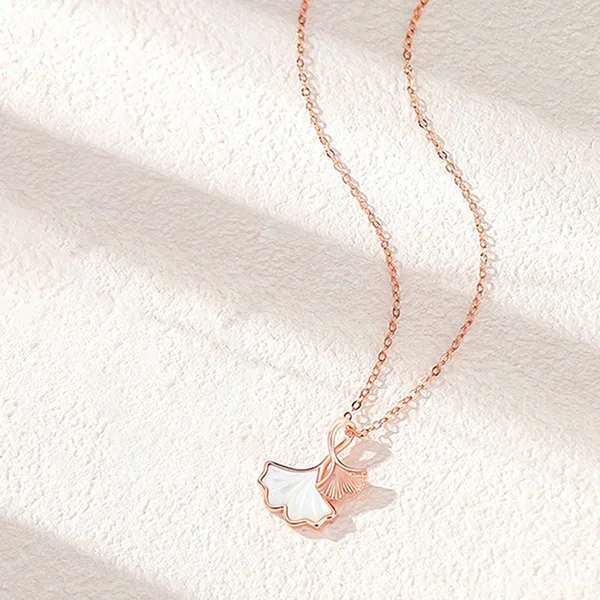 Dây Chuyền Nữ Lili Jewelry Bạc Đính Đá CZ Hình Lá Bạch Quả Esther LILI_159668 Màu Vàng Hồng - Trang sức - Vua Hàng Hiệu