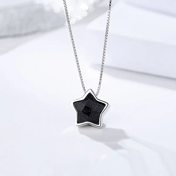 Dây Chuyền Nữ Lili Jewelry Bạc Đính Đá CZ Hình Ngôi Sao Karina LILI_105383 Màu Bạc Đen