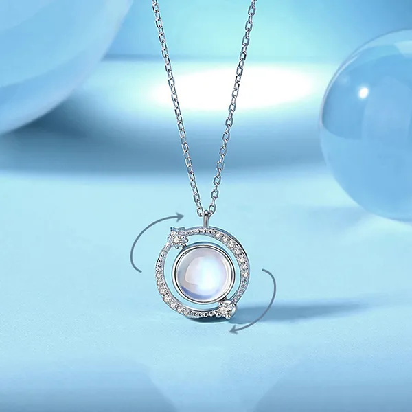 Dây Chuyền Nữ Lili Jewelry Bạc Đính Đá CZ Hình Quả Địa Cầu Xoay Tròn Oralie LILI_053931 Màu Bạc