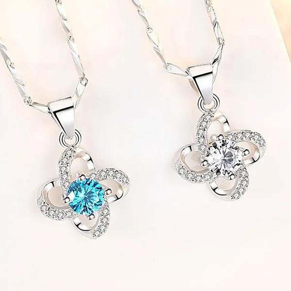 Dây Chuyền Nữ Lili Jewelry Bạc S999 Đính Đá CZ Cỏ 4 Lá LILI_212567 Màu Bạc Xanh - Trang sức - Vua Hàng Hiệu
