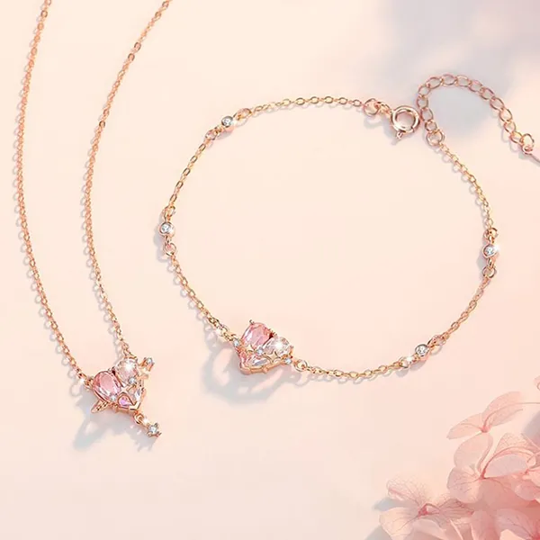 Dây Chuyền Nữ Lili Jewelry Bạc Đính Đá CZ Hình Trái Tim Ánh Sao Ezra LILI_105123 Màu Vàng Hồng - Trang sức - Vua Hàng Hiệu
