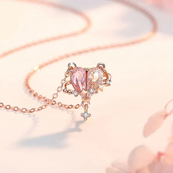 Dây Chuyền Nữ Lili Jewelry Bạc Đính Đá CZ Hình Trái Tim Ánh Sao Ezra LILI_105123 Màu Vàng Hồng - Trang sức - Vua Hàng Hiệu