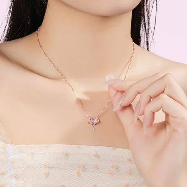 Dây Chuyền Nữ Lili Jewelry Bạc Đính Đá CZ Hình Trái Tim Ánh Sao Ezra LILI_105123 Màu Vàng Hồng - Trang sức - Vua Hàng Hiệu