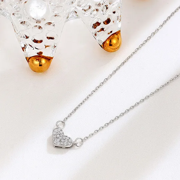 Dây Chuyền Nữ Lili Jewelry Bạc Đính Đá CZ Hình Trái Tim Jessie LILI_097965 Màu Bạc