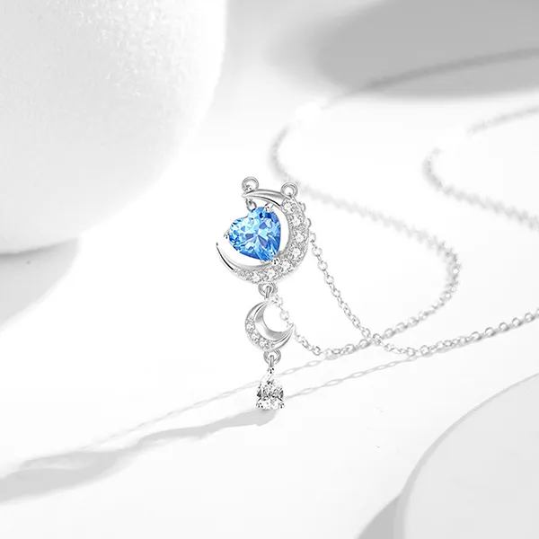 Dây Chuyền Nữ Lili Jewelry Bạc Đính Đá CZ Hình Trăng Và Sao Serenity LILI_125785 Màu Xanh Bạc