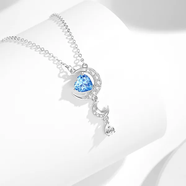 Dây Chuyền Nữ Lili Jewelry Bạc Đính Đá CZ Hình Trăng Và Sao Serenity LILI_125785 Màu Xanh Bạc