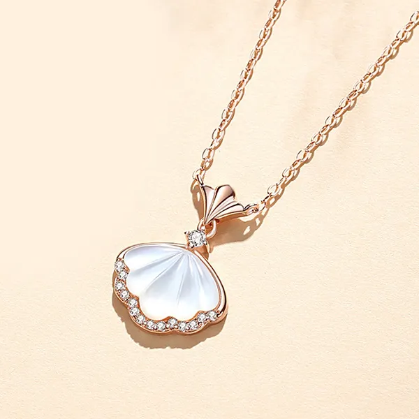 Dây Chuyền Nữ Lili Jewelry Bạc Đính Đá CZ Hình Vỏ Sò Maris LILI_394974 Màu Vàng Hồng
