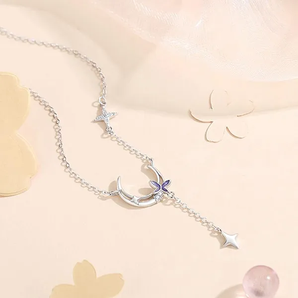 Dây Chuyền Nữ Lili Jewelry Bạc Đính Đá CZ Hồ Điệp Ánh Sao Leilany LILI_105446 Màu Bạc Tím - Trang sức - Vua Hàng Hiệu